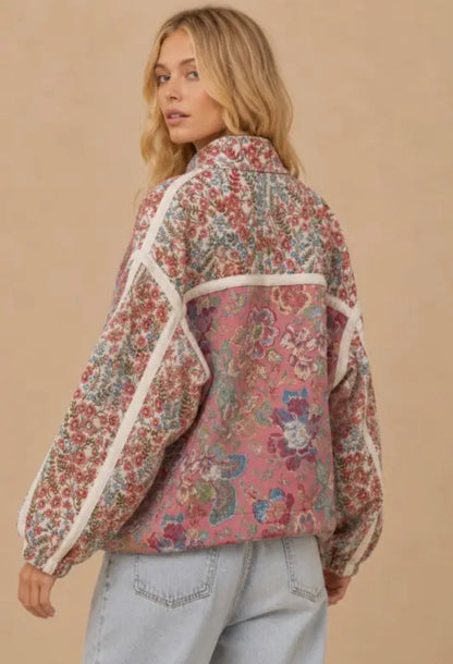 Floral Quilted Zip Up Jacket