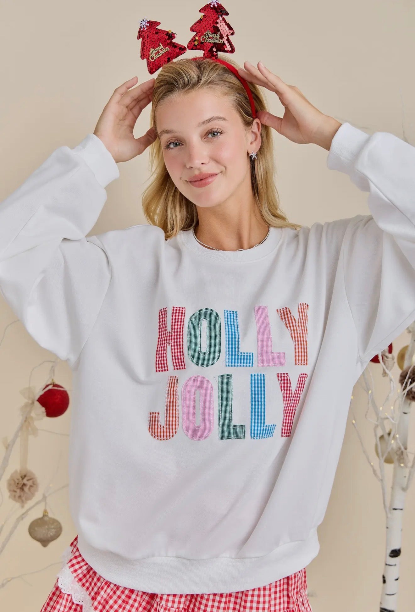 The Holly Jolly Gingham Sweatshirt Top