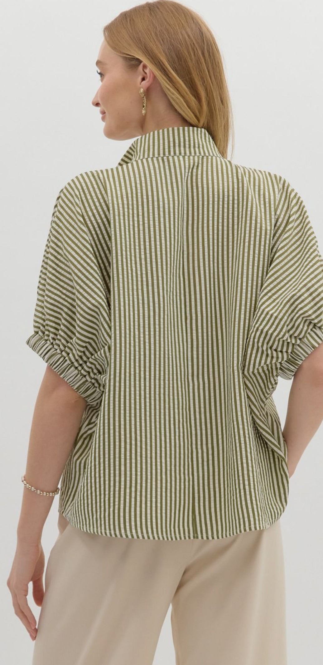Faye Olive Stripped Embroidered Top