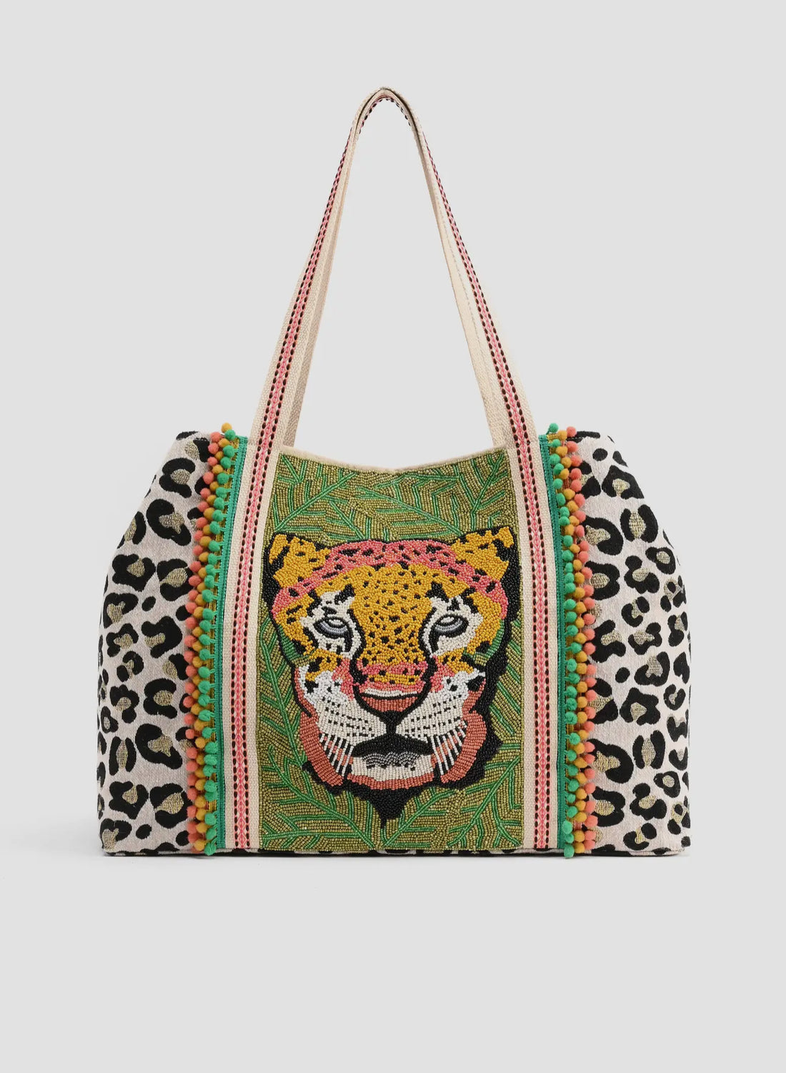 Beaded Leopard Tote Bag