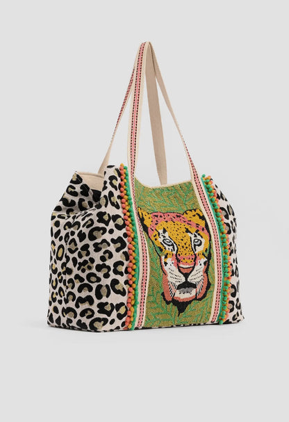 Beaded Leopard Tote Bag