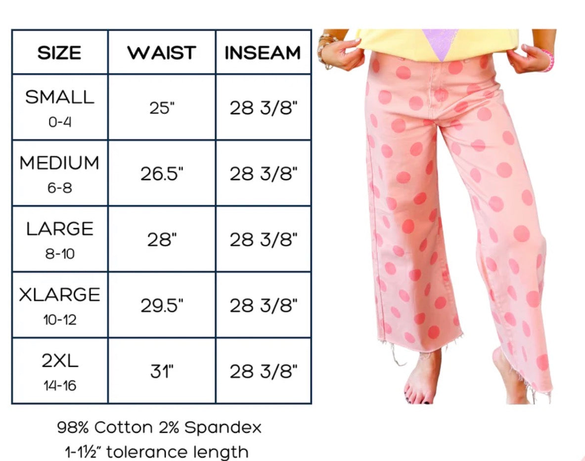 BIG POLKA DOT STRETCHY IVORY DENIM PANTS