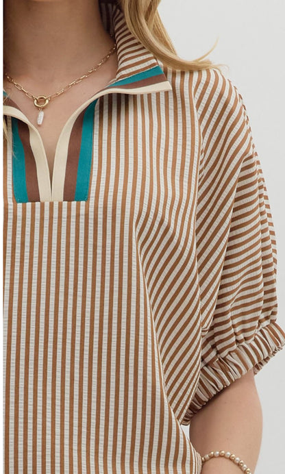 Faye Carmel Stripped Embroidered Top