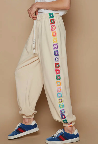 Rainbow Cream Crochet Jogger Pant