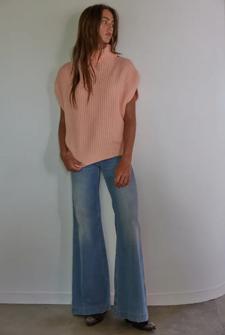 Coral Sleeveless Knit Turtleneck Sweater