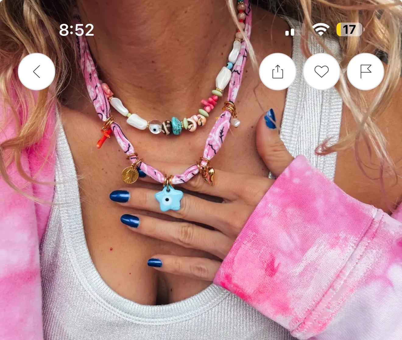 Bohemian Pink Bandana with Star Eye Charm Necklace