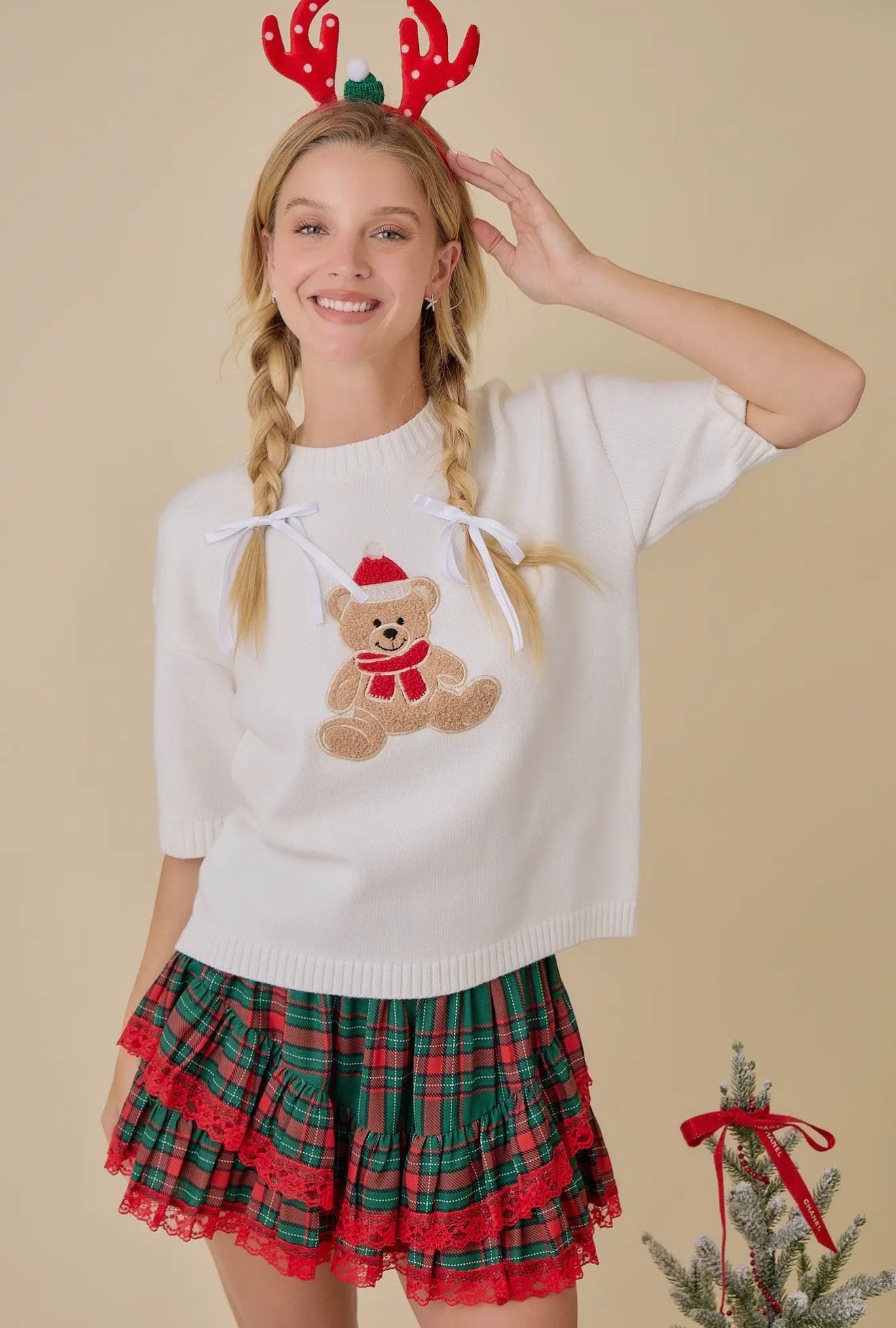 TEDDY BEAR HOLIDAY SWEATER TOP