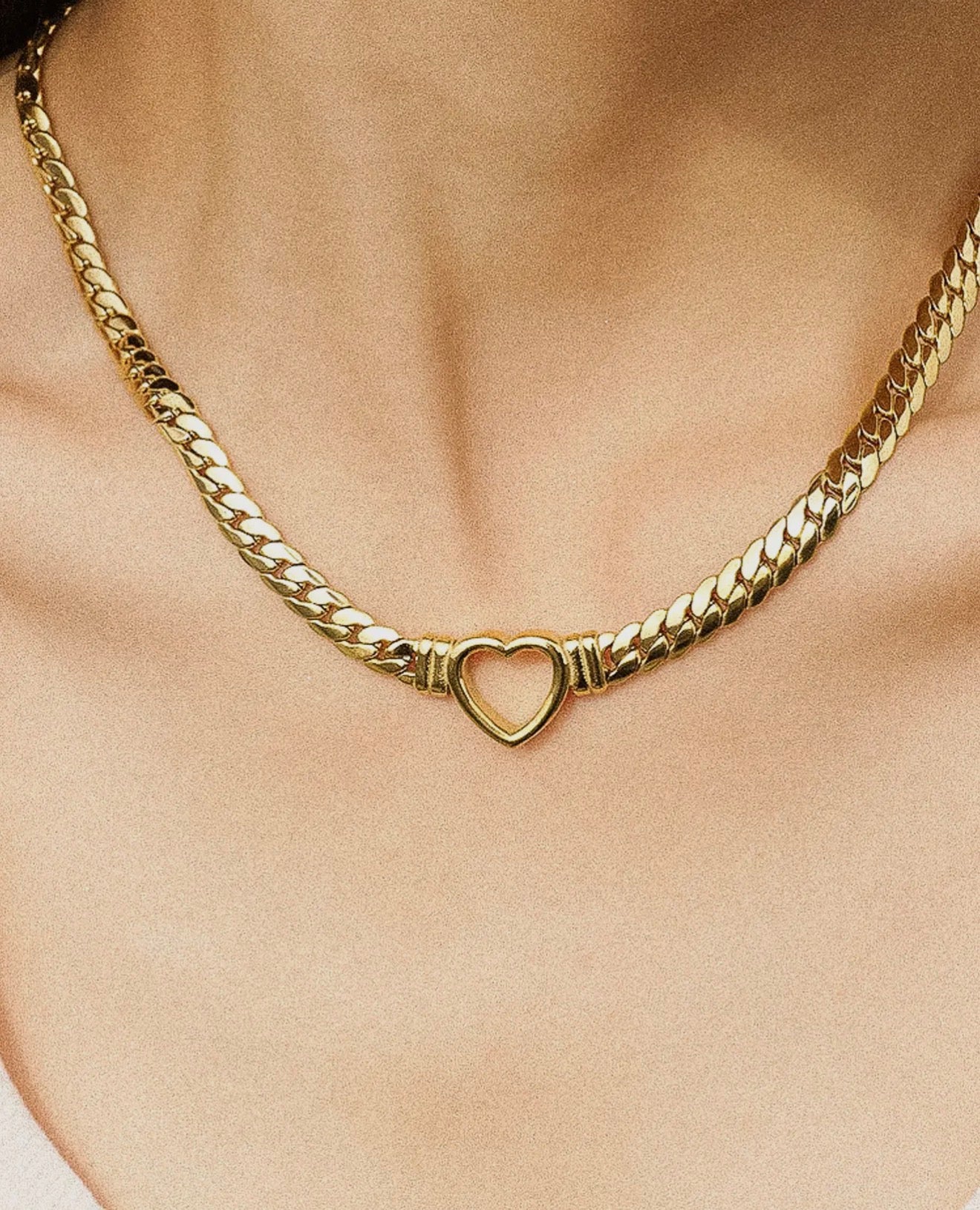TESSA 14K NON-TARNISH HEART SNAKE CHAIN NECKLACE