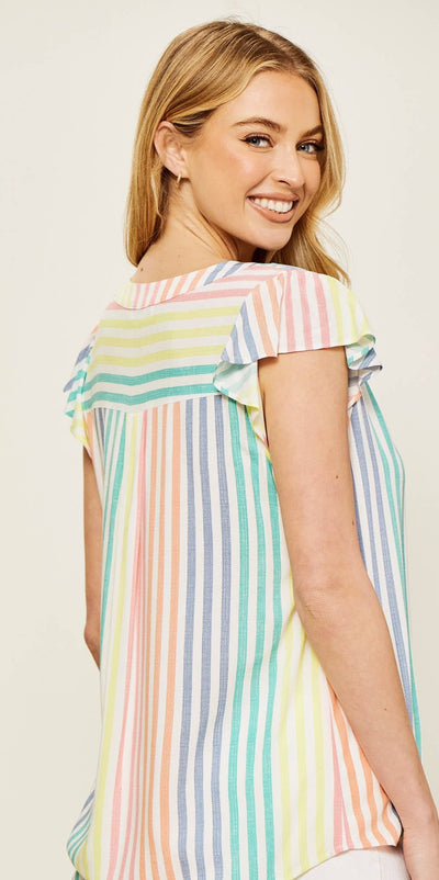 Bright Days Striped Flutter Sleeve Top