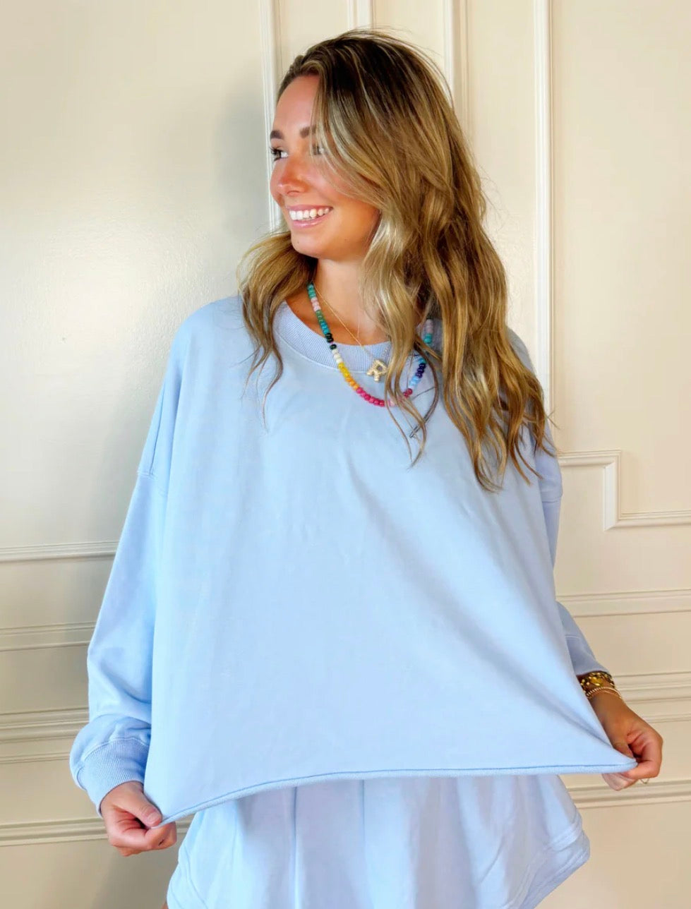 POWDER BLUE LONG SLEEVE CROP TOP
