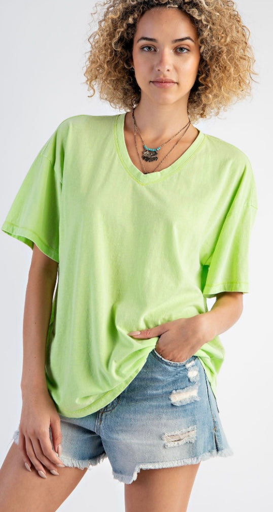 MINERAL WASHED COTTON KNIT TOP- LIME