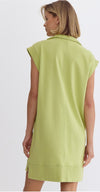 Half Zip Sweatshirt Dress - Lime