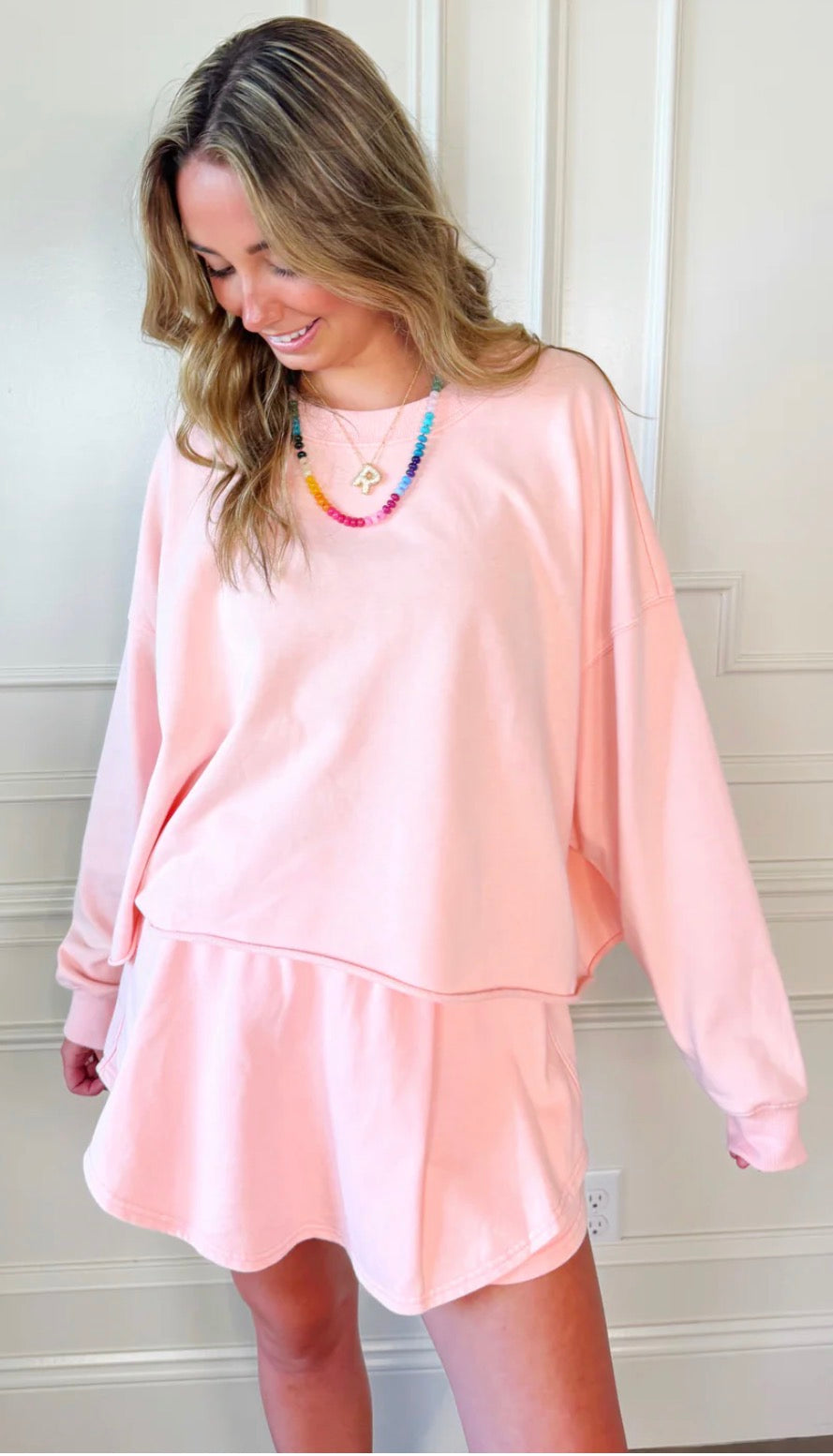 PEACHY PINK LONG SLEEVE CROP TOP