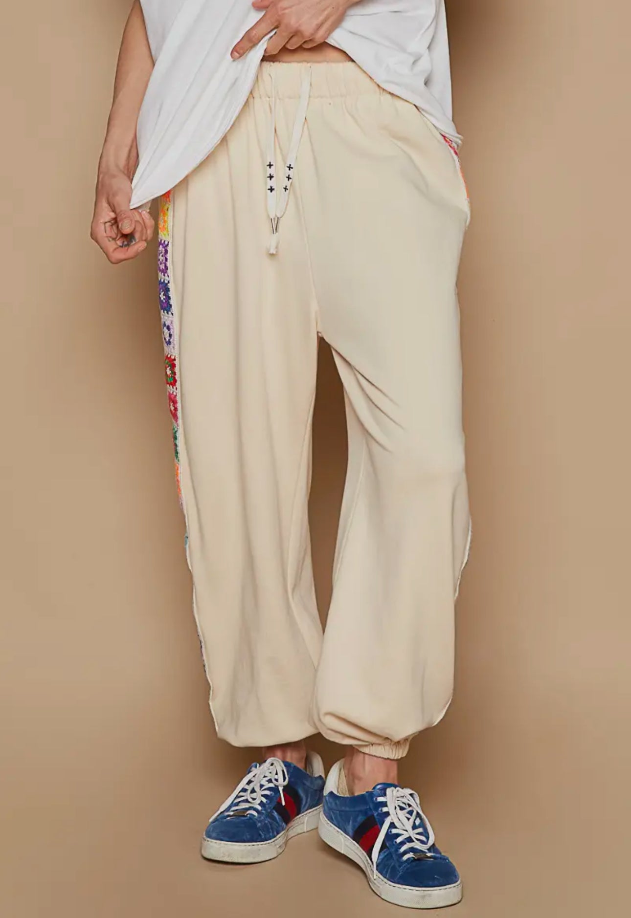 Rainbow Cream Crochet Jogger Pant