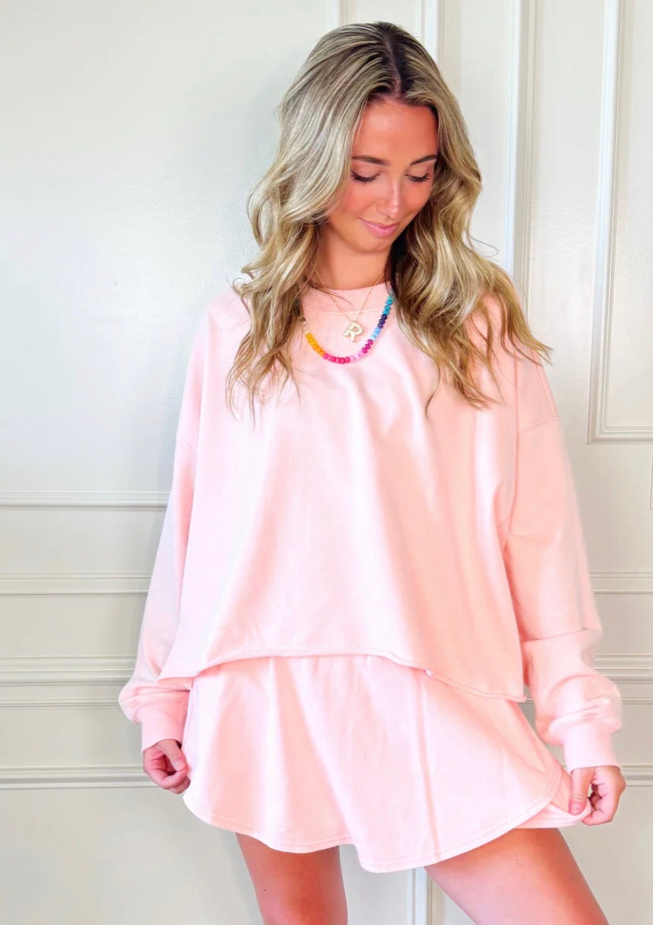 PEACHY PINK LONG SLEEVE CROP TOP