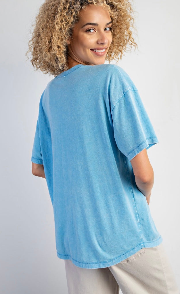MINERAL WASHED COTTON KNIT TOP- SKY