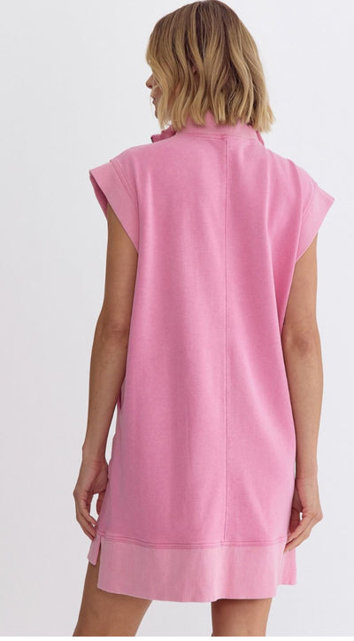 Half Zip Sweatshirt Dress - Pink
