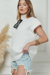Ivory Wide Shoulder Turtle Neck Top