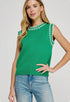 Kelly Green Embroidered Sleeveless Sweater Top