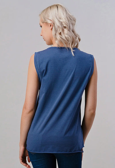 LONG LIVE COWBOY RELAXED FIT DISTRESSED ROLLED SLEEVE MUSCLE TOP