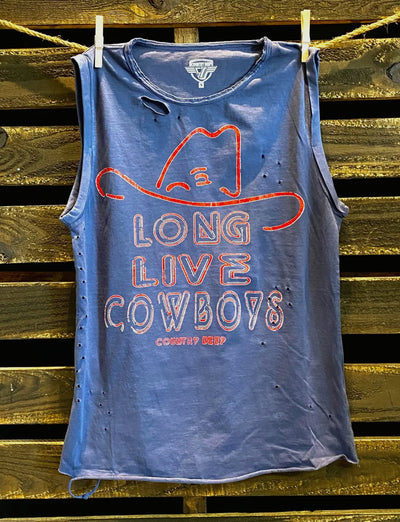 LONG LIVE COWBOY RELAXED FIT DISTRESSED ROLLED SLEEVE MUSCLE TOP