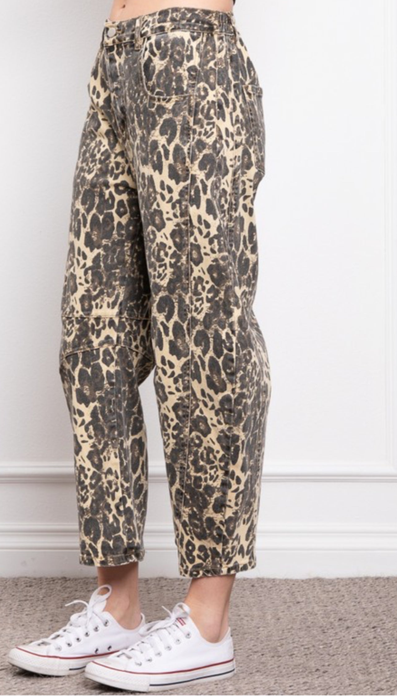 Leopard Print Barrel Jeans