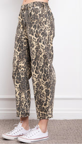 Leopard Print Barrel Jeans