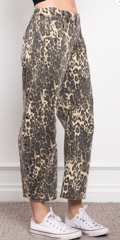 Leopard Print Barrel Jeans