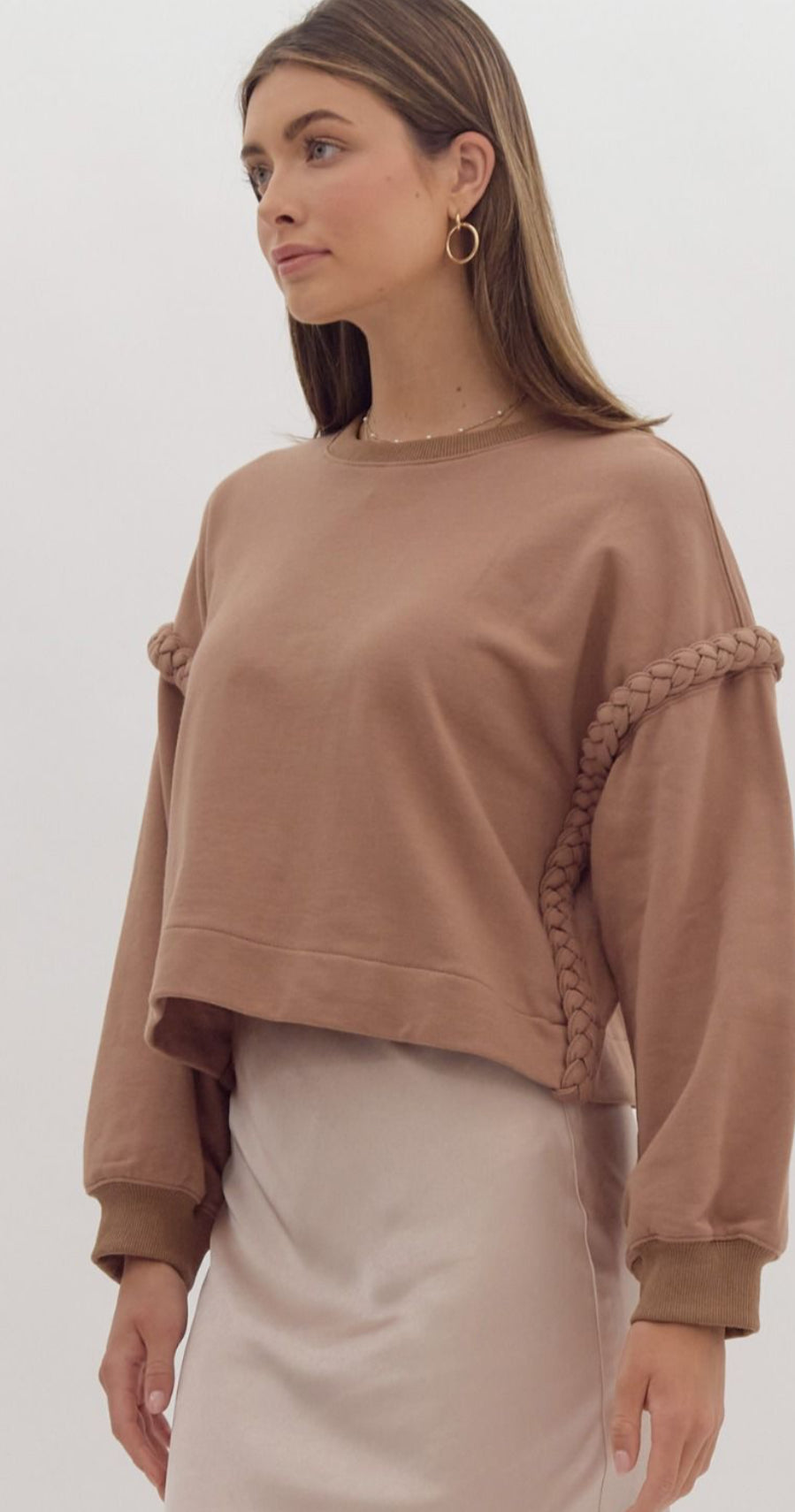 Mocha Braided Long Sleeve Top