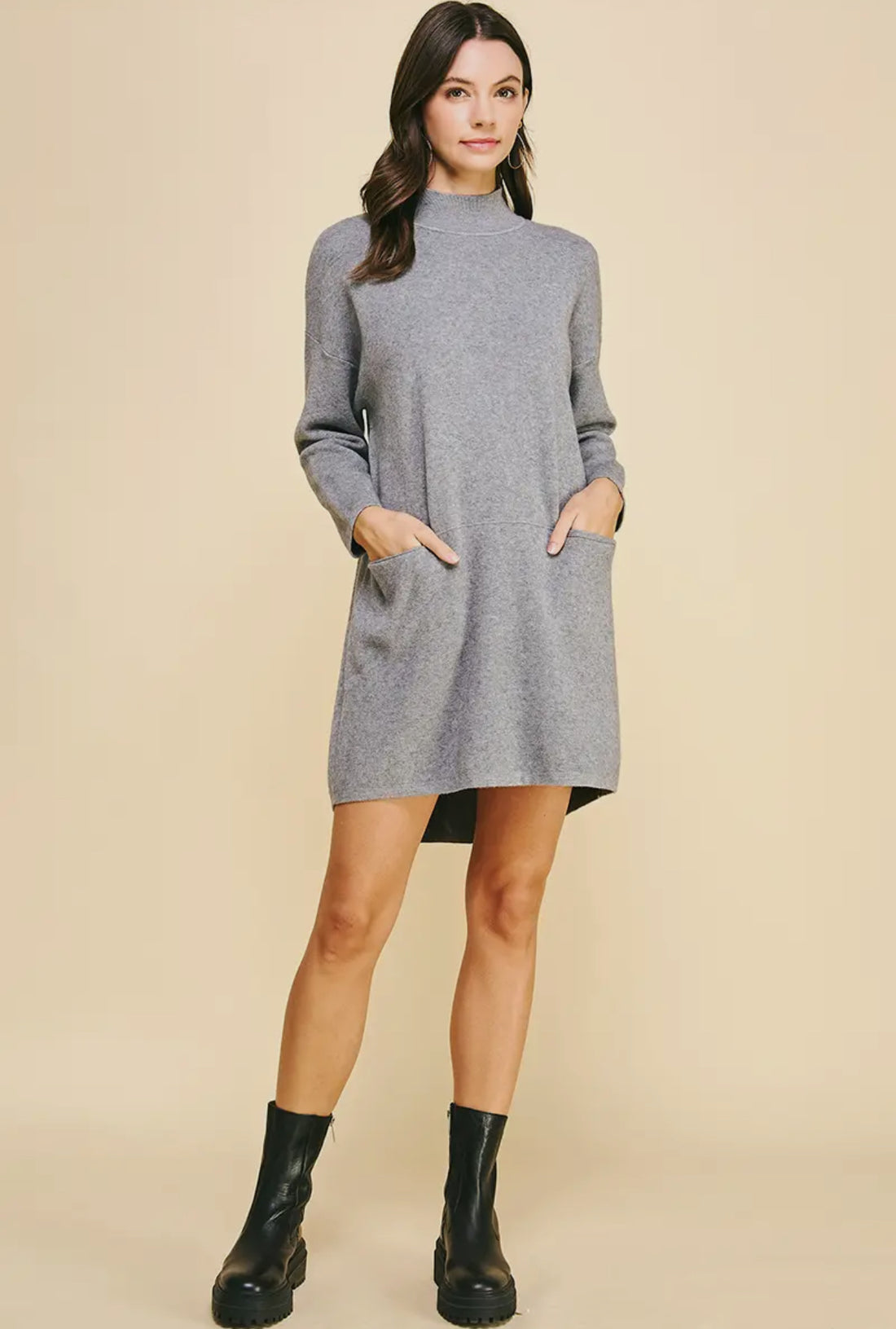 Mock Neck Front Pocket Sweater Dress