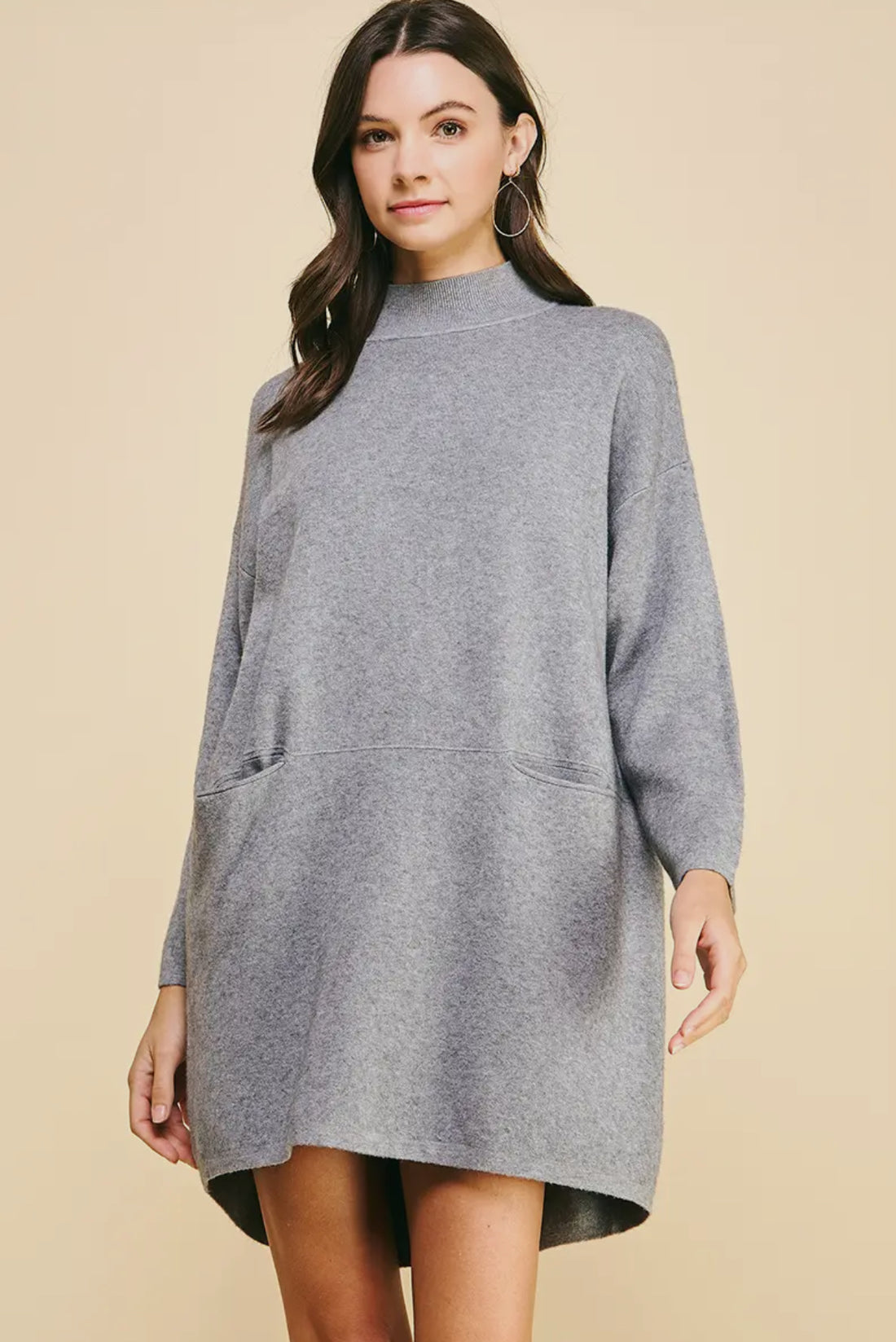 Mock Neck Front Pocket Sweater Dress