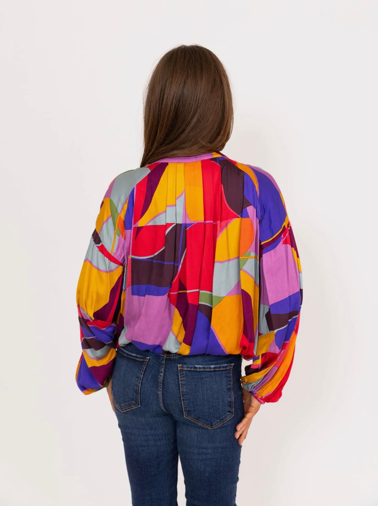 Multi Mosaic Button Up Top