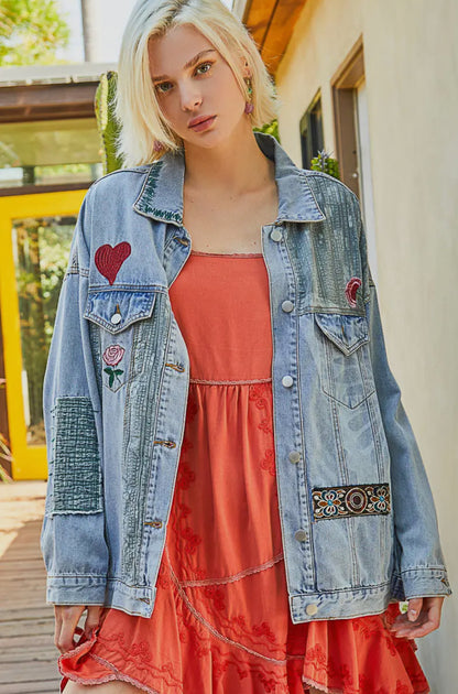 Oversized Denim Patch Jacket