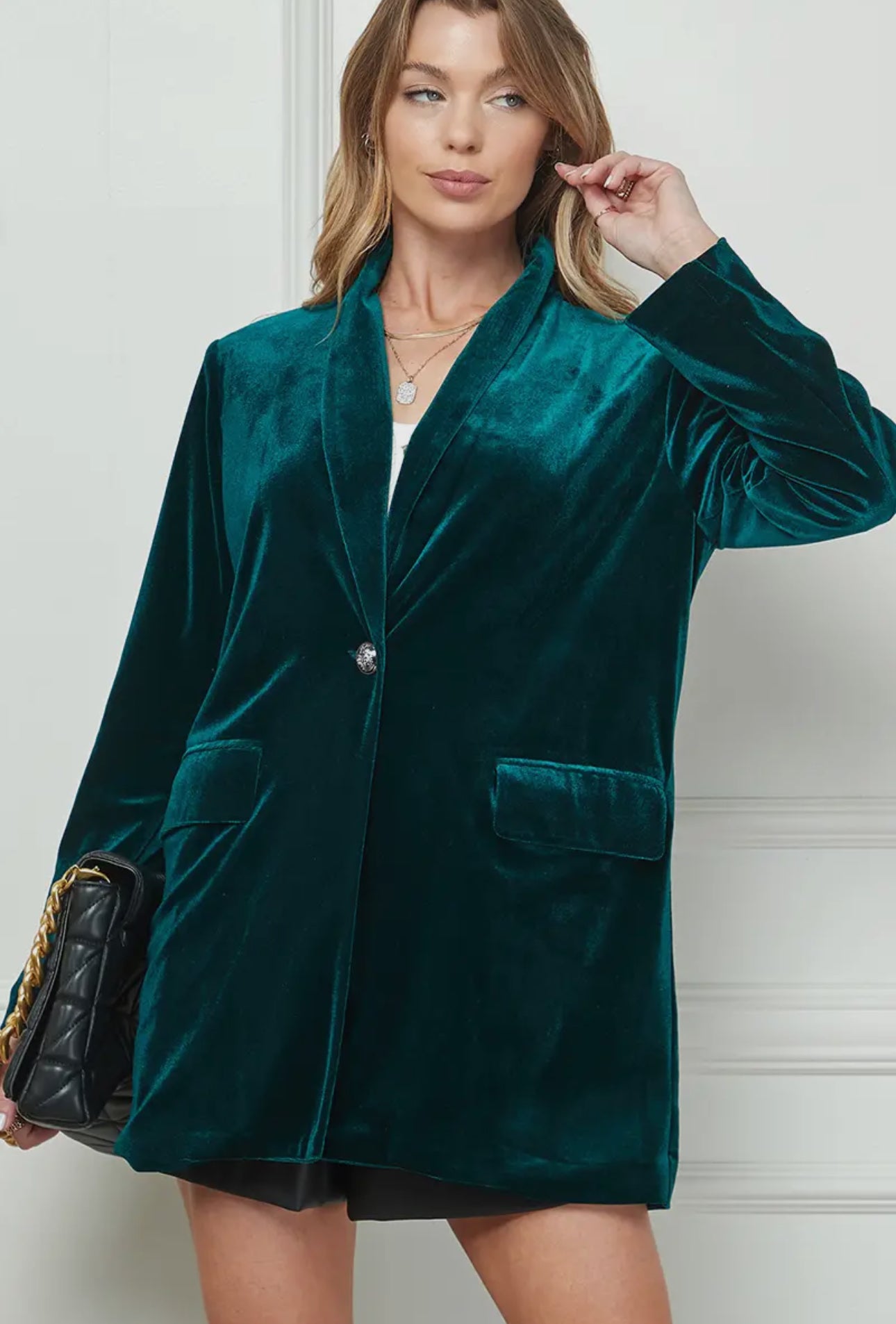 Pocketed Velvet Blazer Jacket