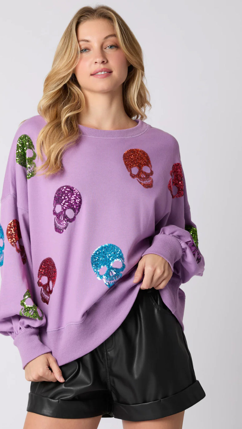 Purple Sequin Skull Sweatshirt