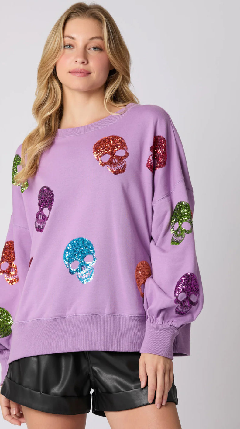 Purple Sequin Skull Sweatshirt