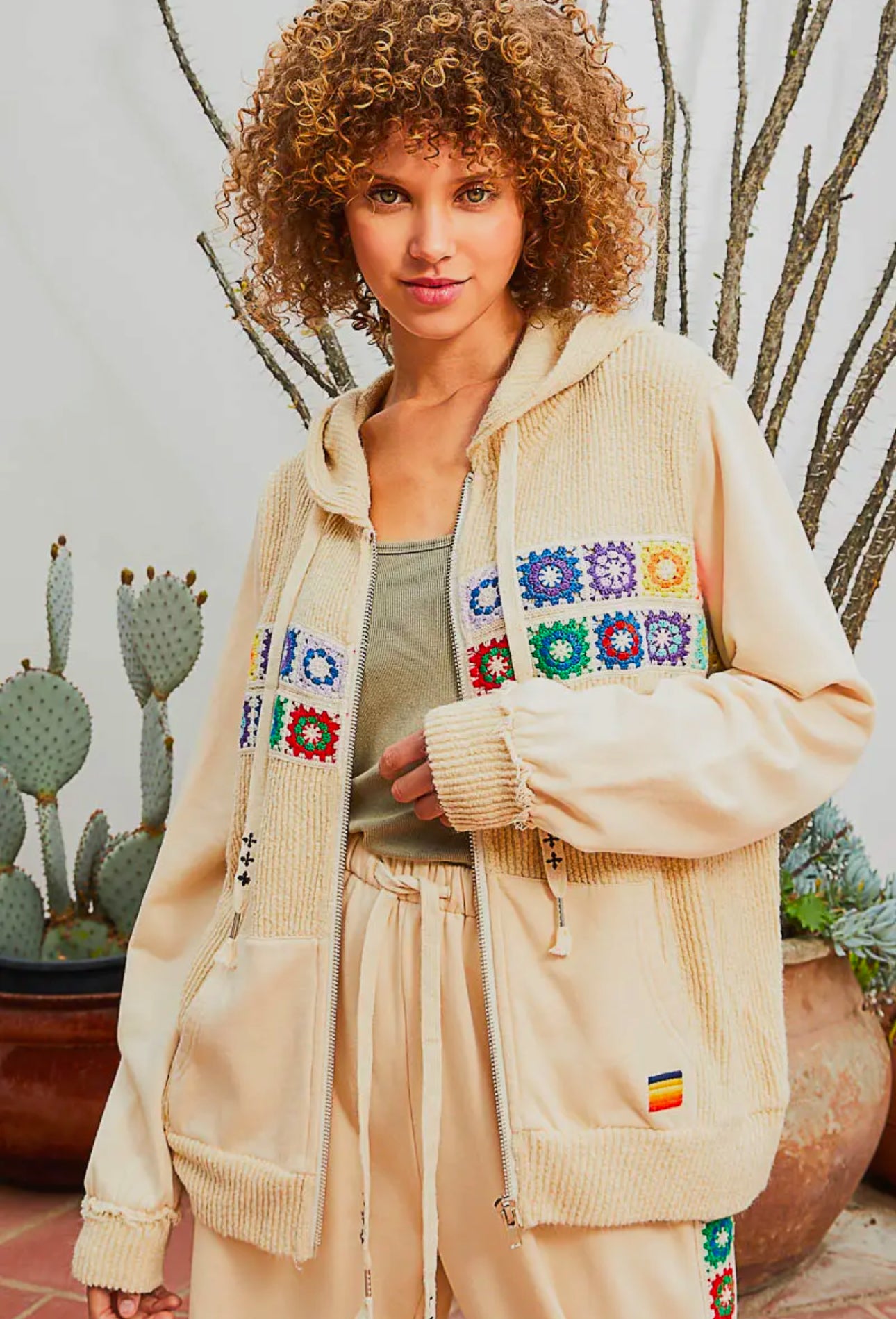 RAINBOW CREAM CROCHET SWEATSHIRT JACKET