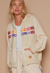 RAINBOW CREAM CROCHET SWEATSHIRT JACKET