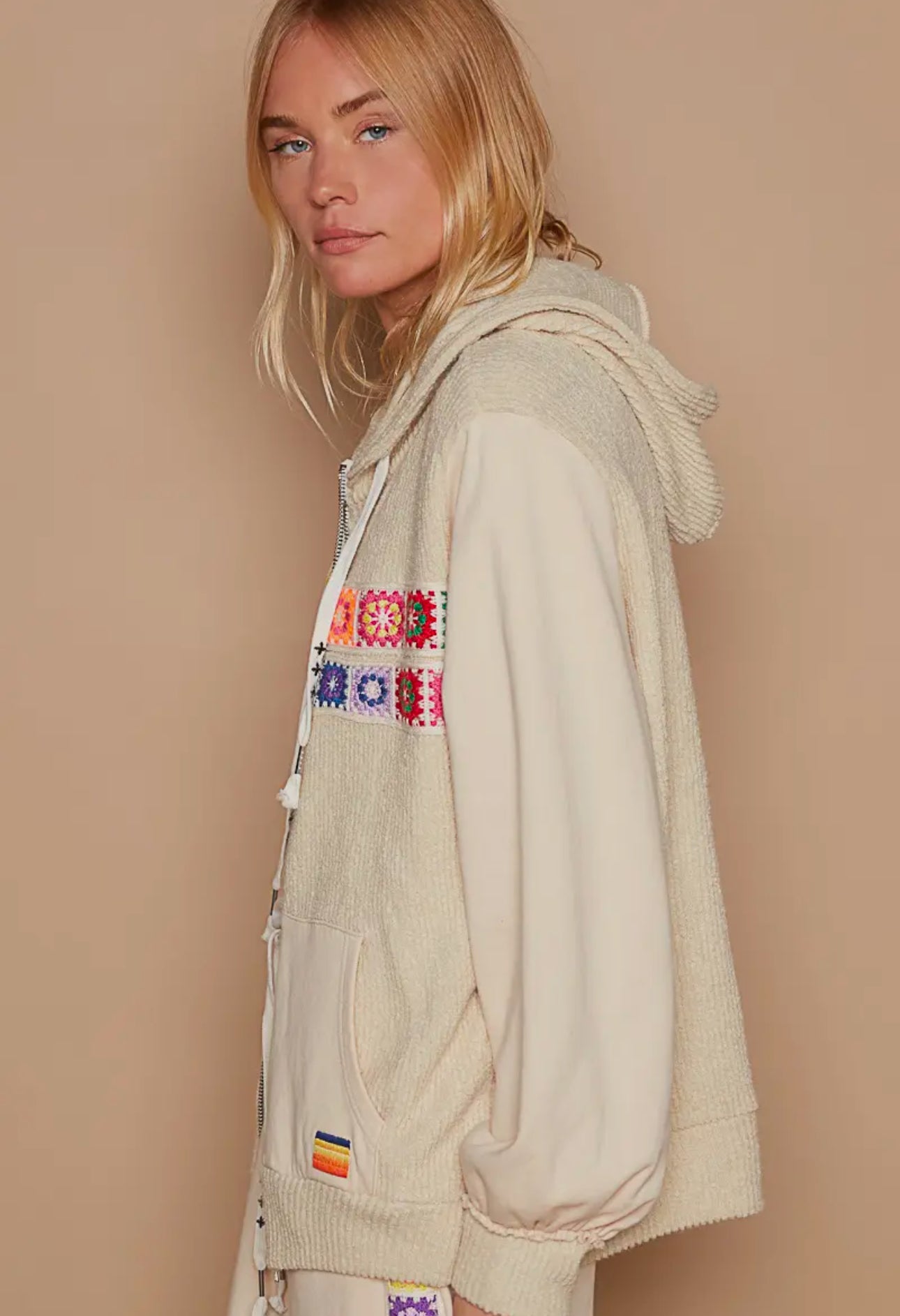 RAINBOW CREAM CROCHET SWEATSHIRT JACKET