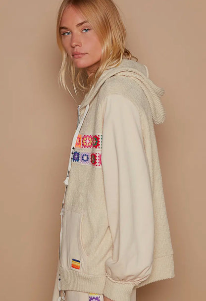 RAINBOW CREAM CROCHET SWEATSHIRT JACKET