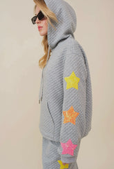 Star Patch Quilted Hoodie Sweatshirt