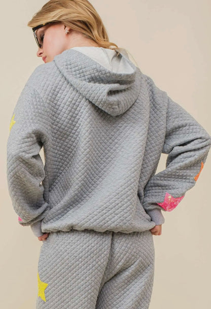 Star Patch Quilted Hoodie Sweatshirt