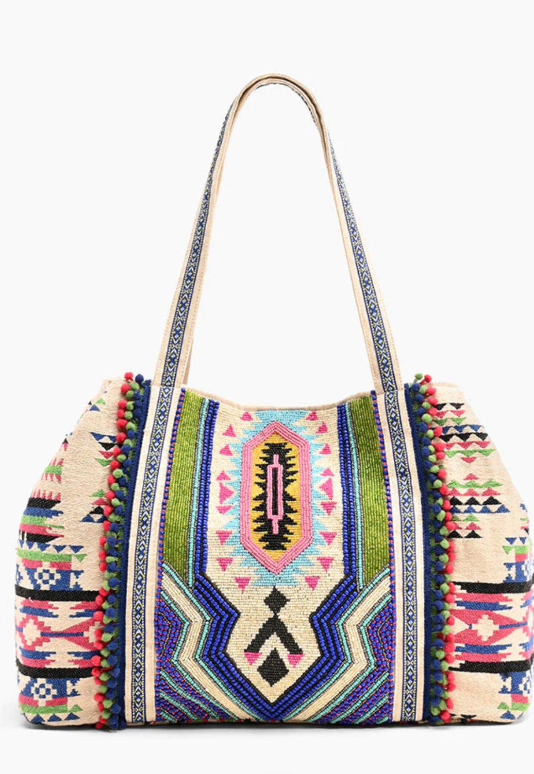 TRIBAL HAND BEADED TOTE BAG-MULTI COLOR SOUTHWEST TOTE BAG