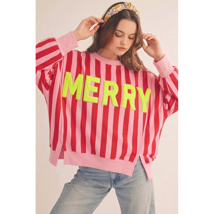 Pink and Red Striped Merry Sweatshirt