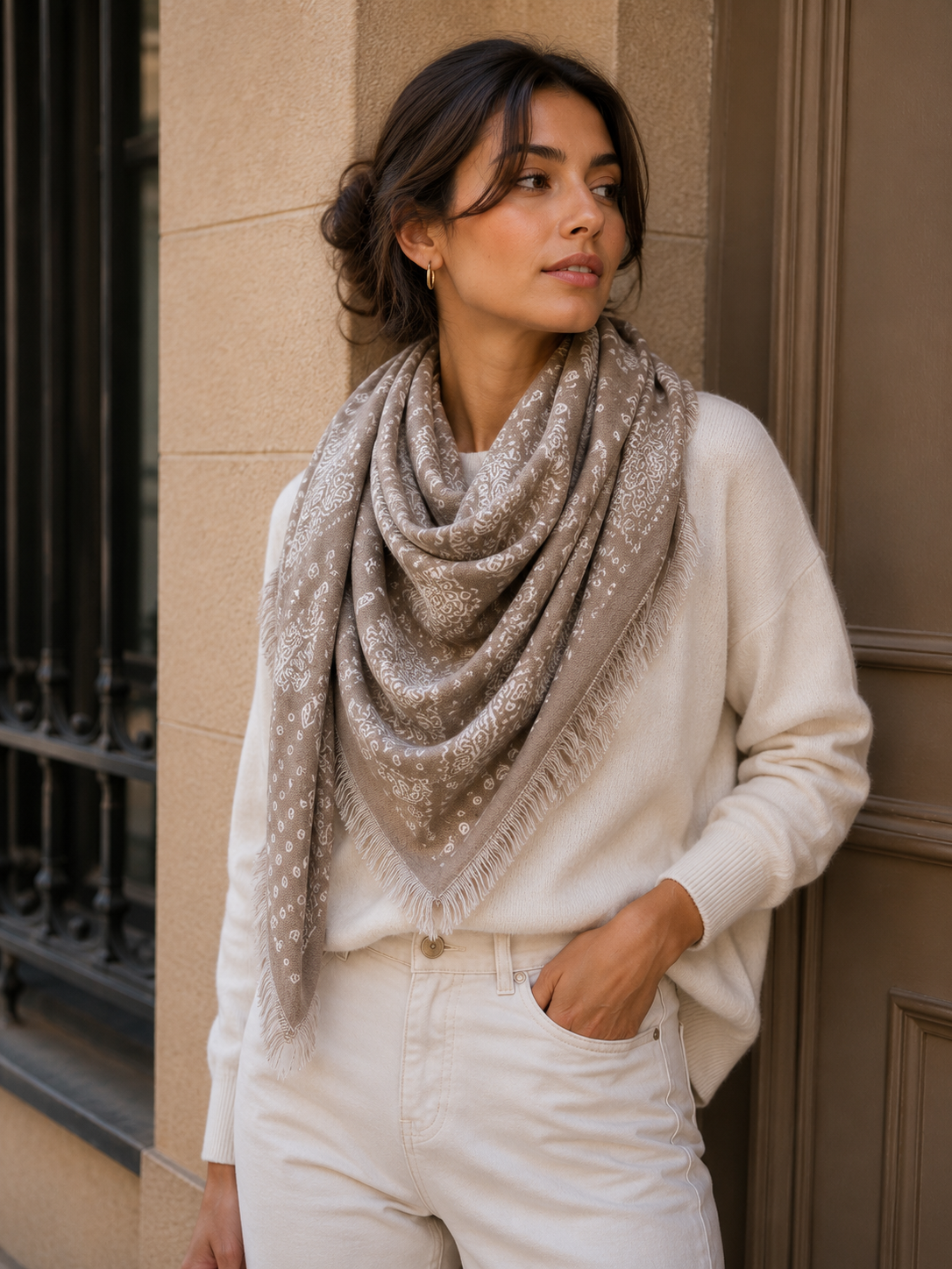Paisley Bandana Scarf: Taupe