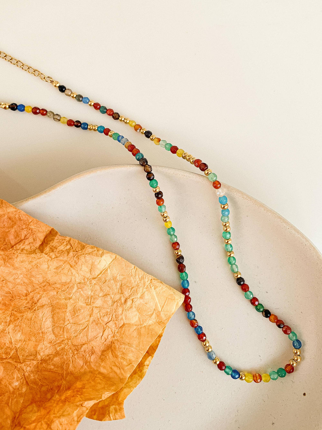 Estelle 18K Gold Non-Tarnish Beaded Multi Color Necklace: Multi-Colored