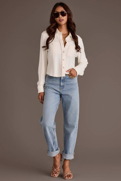 Ivory Cropped Soft Button Up Top