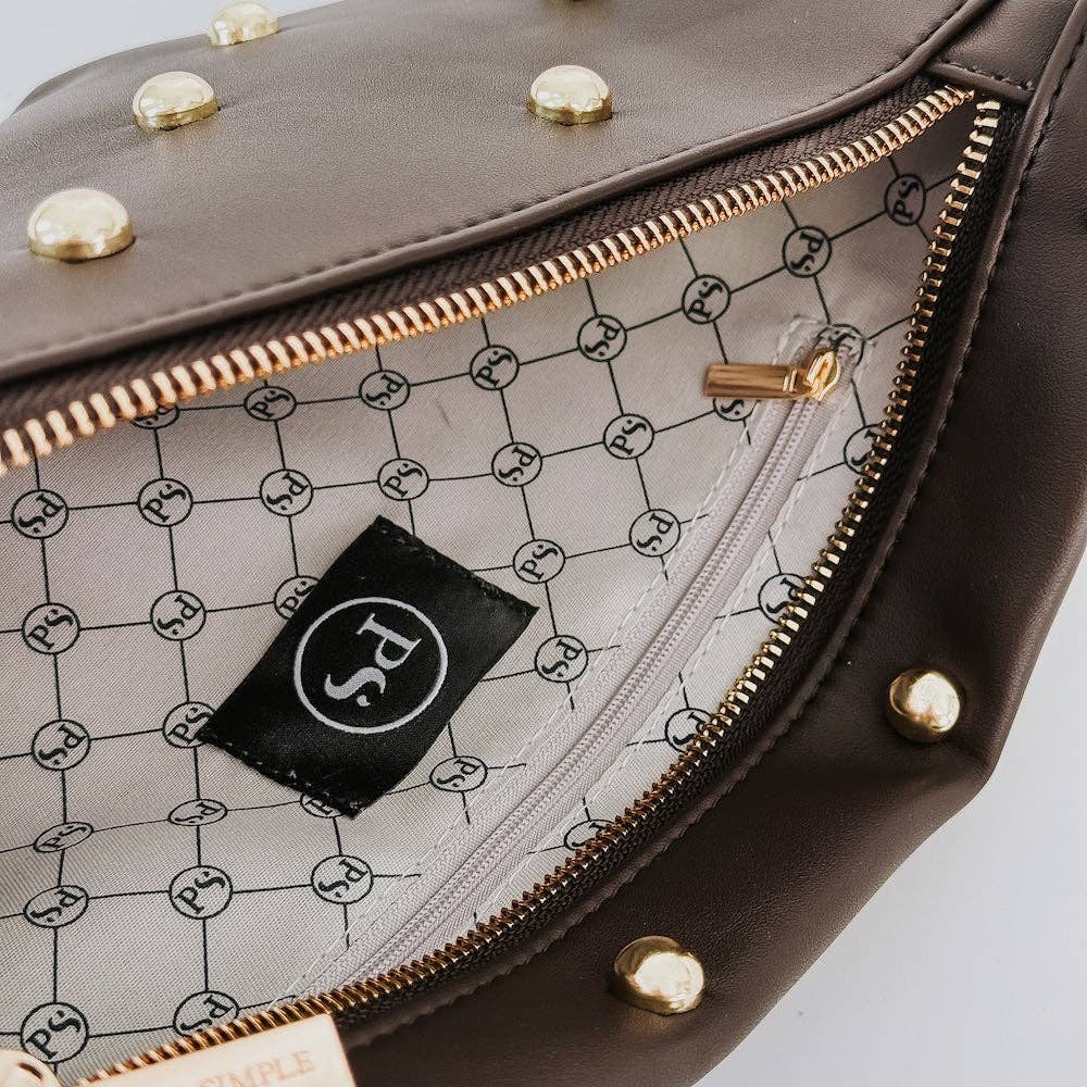 Chic Gold Studded Westlyn Bum Bag: Chocolate