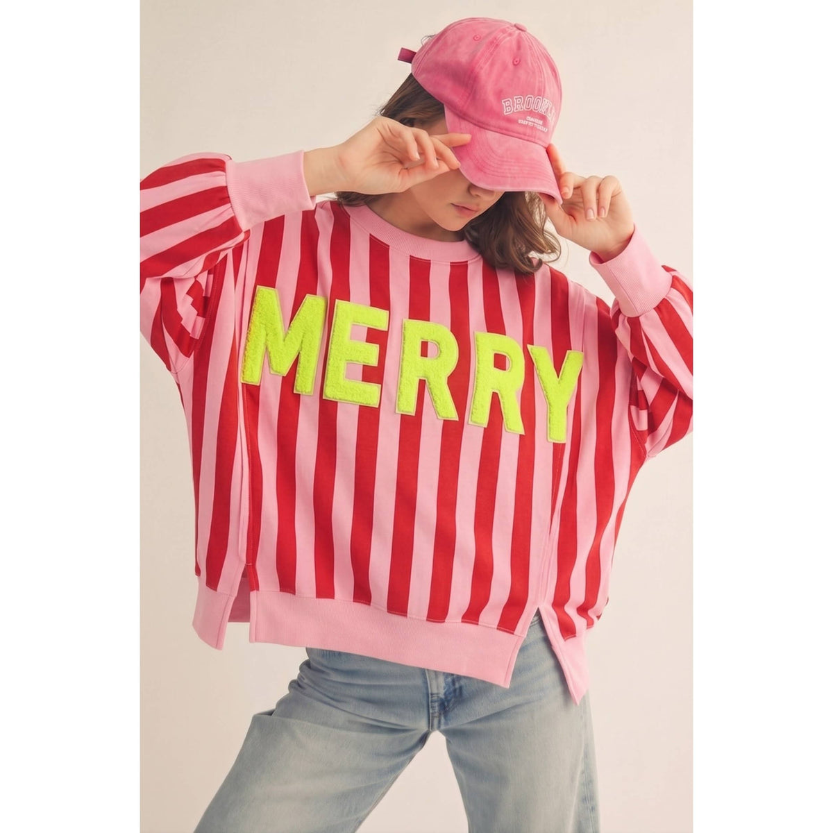 Pink and Red Striped Merry Sweatshirt