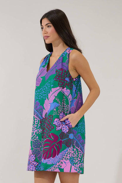 Berry Shift Tropical Mini Dress